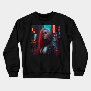 Cyberpunk Female Cyborg White Tee Leather Coat - Photography Crewneck Sweatshirt